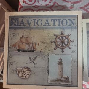 Three Piece Nesting Boxes Nautical Navigation with Ship and Lighthouse
